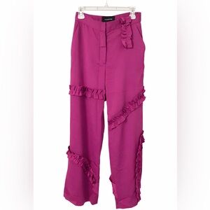 Andersson Bell Pia Ruffle Trim Wide-Leg Pants Purple Size S